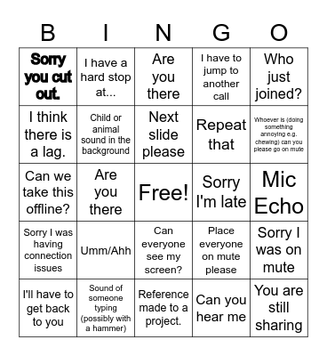 Conference Call Bingo Card