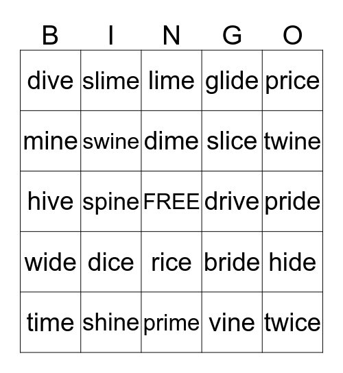 LONG I Bingo Card