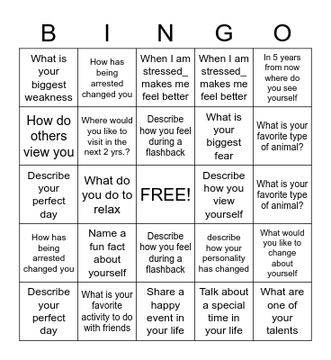 PTSD Bingo Card