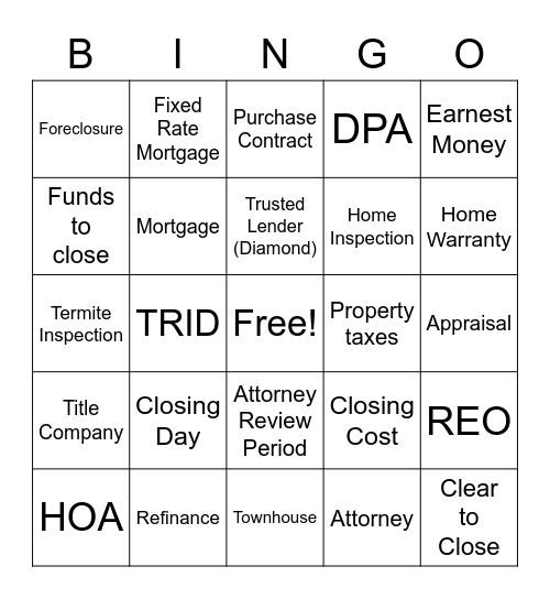 Realtor Bingo Card