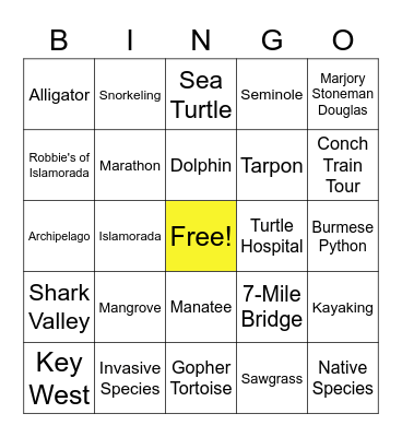 Discover Florida Bingo Card