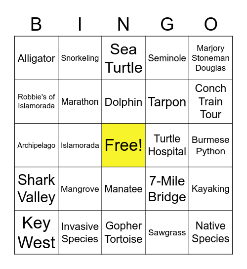 Discover Florida Bingo Card