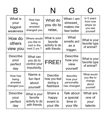 PTSD Bingo Card