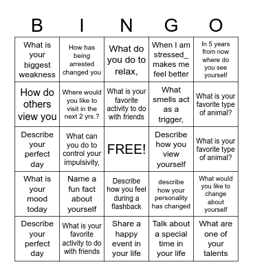 PTSD Bingo Card