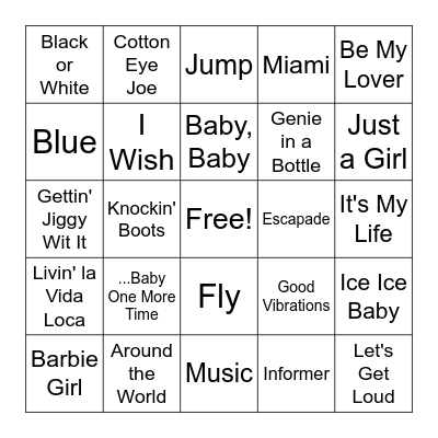 90s Dance Party Bingo Card