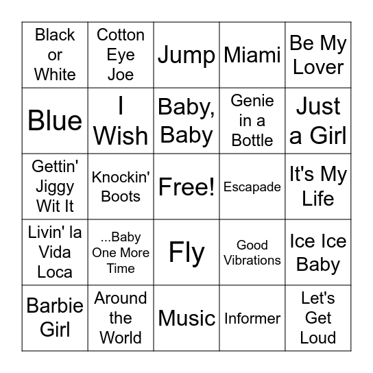 90s Dance Party Bingo Card