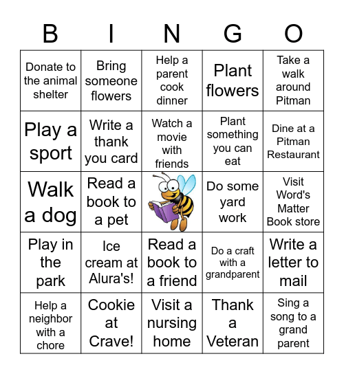 Bee a Good Neighbor Bingo! Fill one row and return to McCowan Library for a prize! Bingo Card
