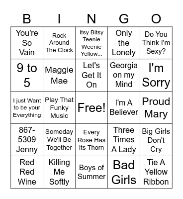 Name That Tune Bingo 11 15 23 Bingo Card