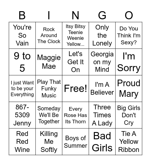 Name That Tune Bingo 11 15 23 Bingo Card