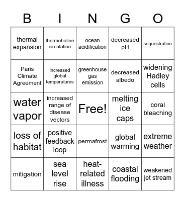 Climate Change Bingo Card