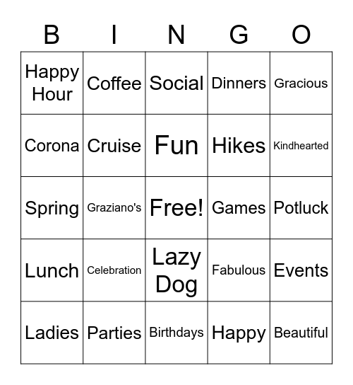 Ladies Social Group of Corona Bingo Card