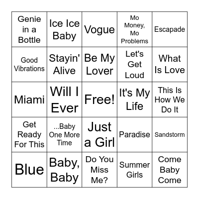 90s Dance Party Bingo Card