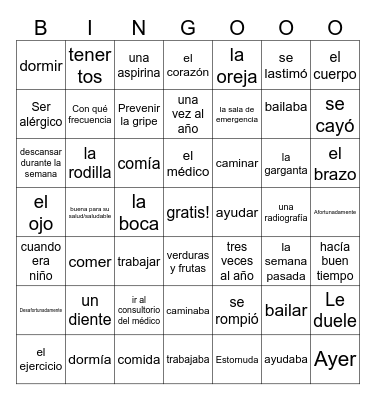 Spa 2 Lec 4 - en el consultorio Bingo Card