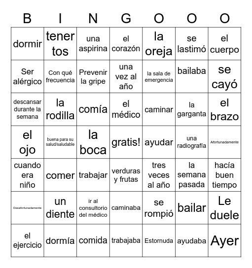 Spa 2 Lec 4 - en el consultorio Bingo Card