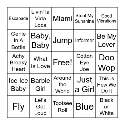 90s Dance Party Bingo Card