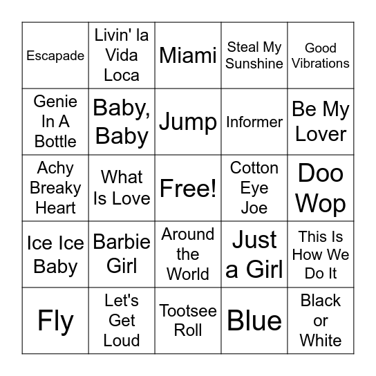 90s Dance Party Bingo Card