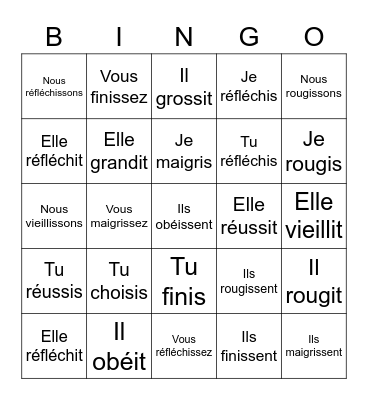 French -ir verbs Bingo Card