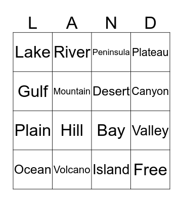 Landform Bingo Card