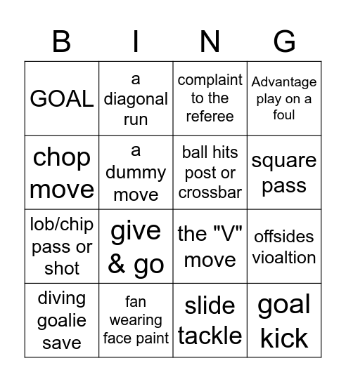 SOCCER MATCH BINGO Card