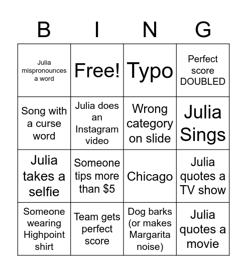 Trivia Bingo Card