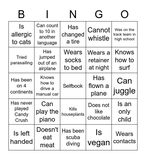 Selfbook Bingo Card