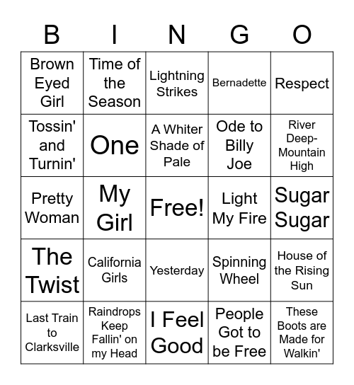 60's Bingo Card