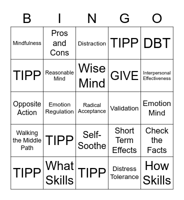 DBT Skills Bingo! Bingo Card