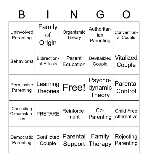 Marriage and Parenting Bingo Card