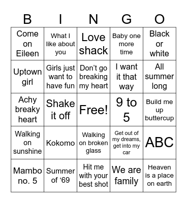 Sand Bar Music Trivia Bingo Card