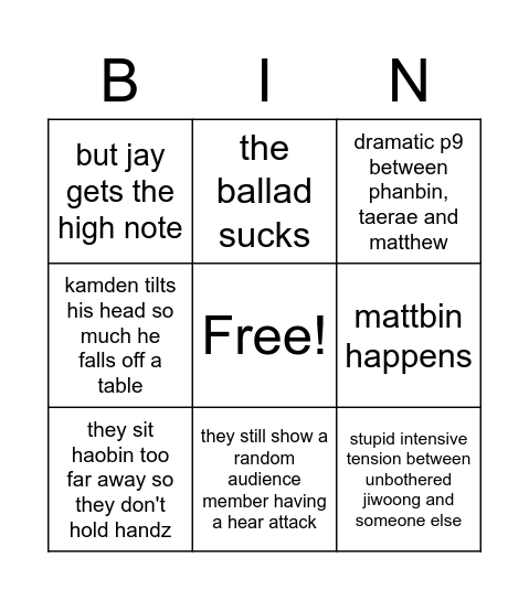 dumb things that will happen this thursday Bingo Card