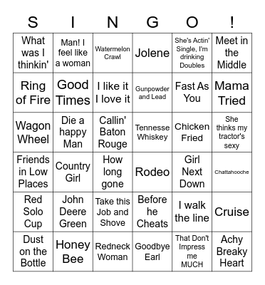 Country Singo Bingo Card