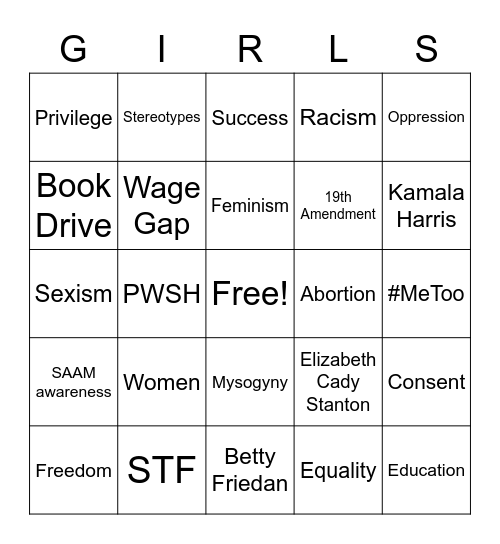 STF meeting 3 Bingo Card
