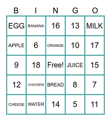 FOOD Bingo Card