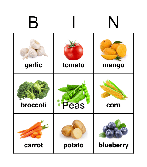 Fruits and Vegetables Bingo Card