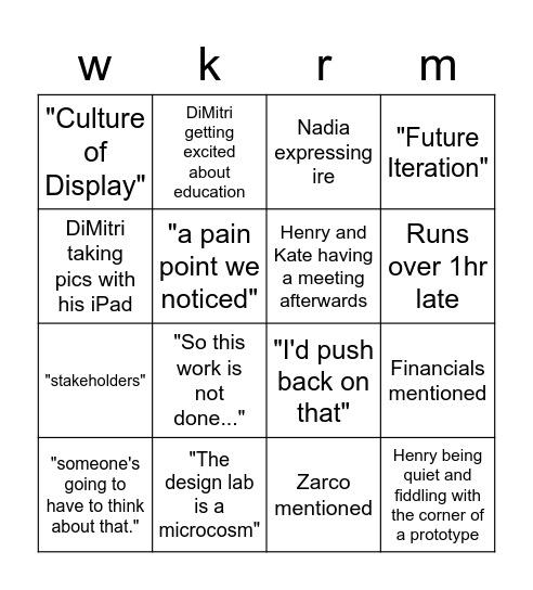 wkrm Bingo Card