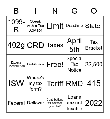 Tax Season Bingo! Bingo Card