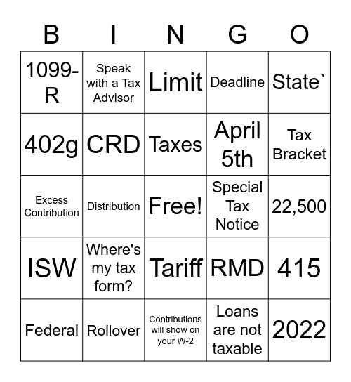 Tax Season Bingo! Bingo Card