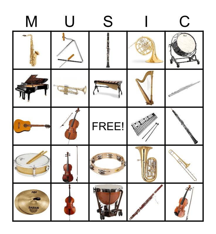 Musical Instrument Bingo Card