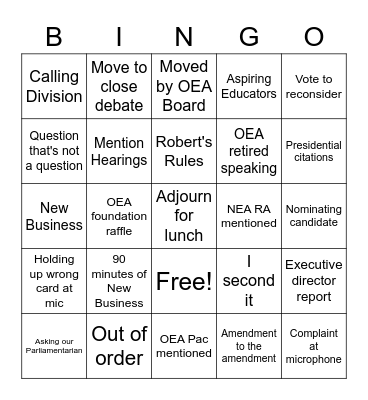 OEA RA Bingo Card