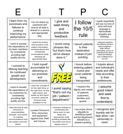 OLG Values & Standards BINGO Card