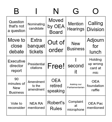 OEA RA Bingo Card