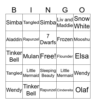 Disney Bingo Card