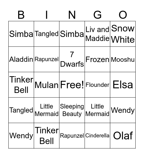 Disney Bingo Card