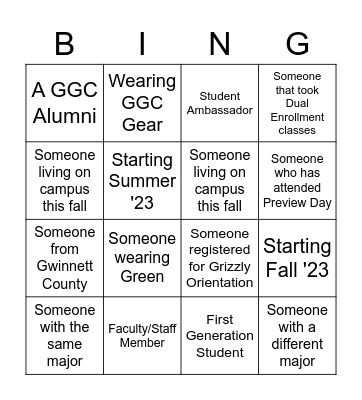 GGC Connect Four Bingo Card