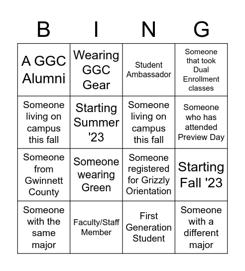 GGC Connect Four Bingo Card
