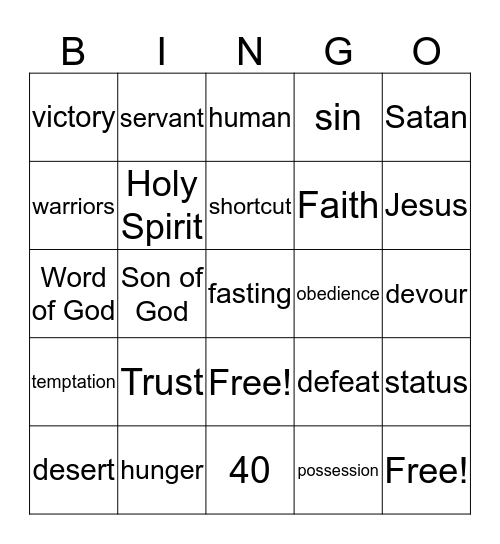 Temptation Bingo Card