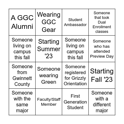 GGC Connect Four Bingo Card