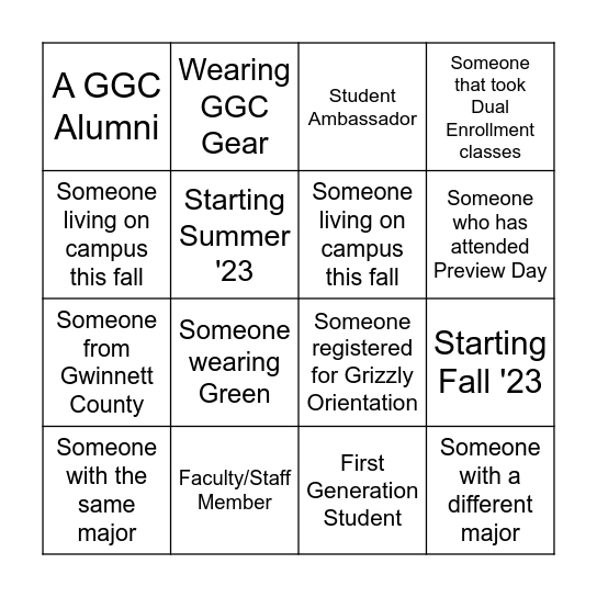 GGC Connect Four Bingo Card