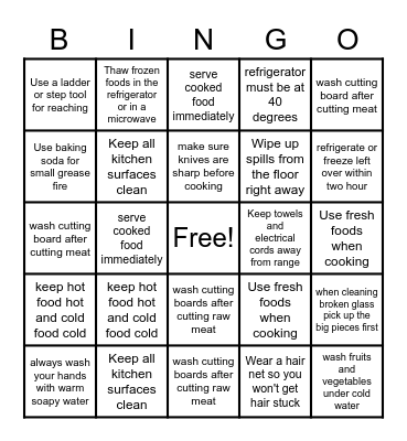 food safety Bingo Card