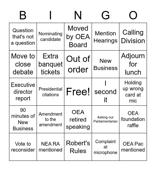 OEA RA Bingo Card